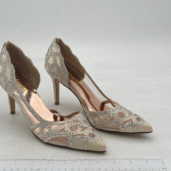 XYD Women Pointy Toe Crystal Studded Bridal Pumps High Heel Slip On D'Orsay Mesh - Picture 3 of 7